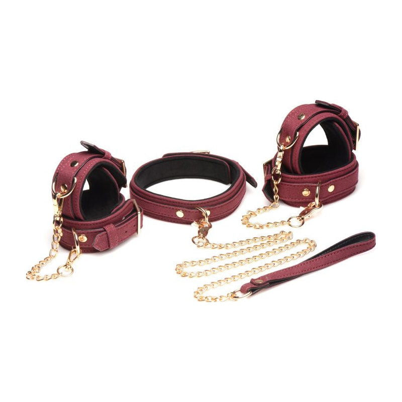 6 Pc Velvet Bondage Set Burgundy - Shhh...