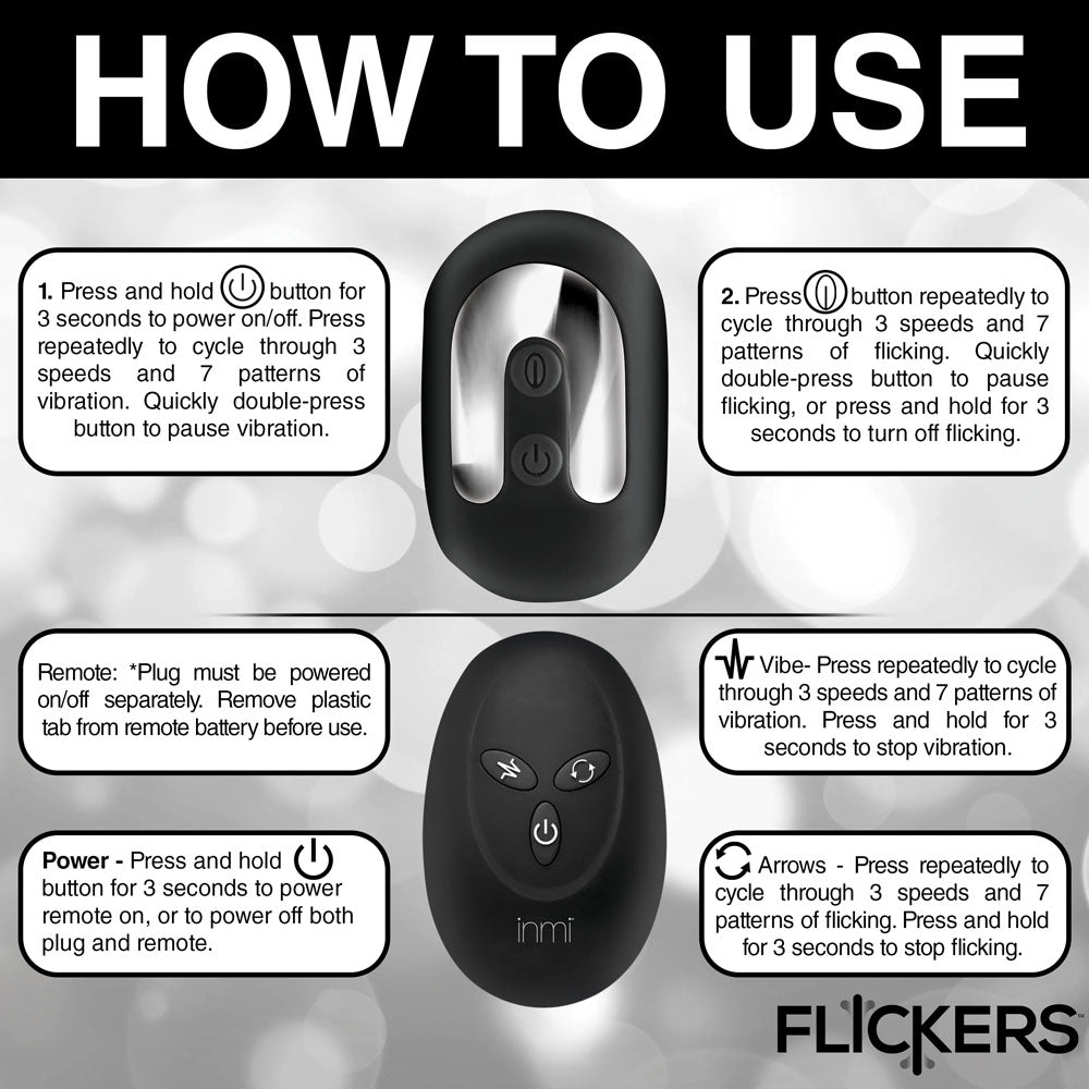 Inmi Flickers Bum Flick Flicking & Vibrating Butt Plug -  14 cm USB Rechargeable Flicking Butt Plug with Remote