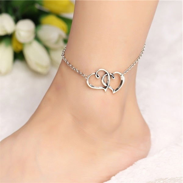 Anklet double heart link silver colour - Shhh...