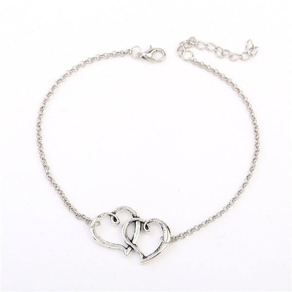 Anklet double heart link silver colour - Shhh...