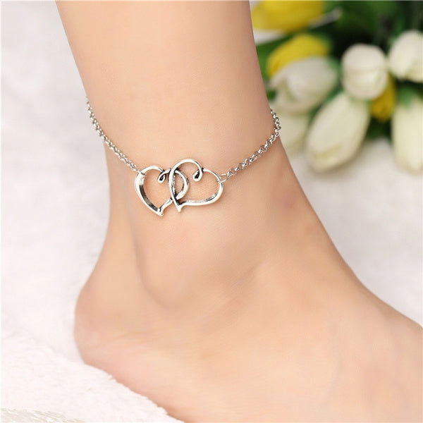 Anklet double heart link silver colour - Shhh...