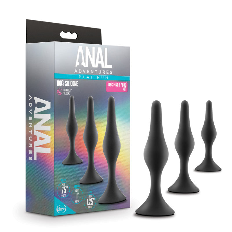 Anal Adventures Platinum Silicone Beginner Plug Kit -  Butt Plug Kit - Set of 3 Sizes