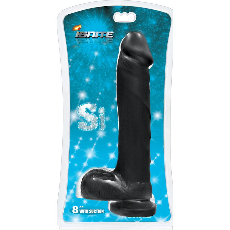 Cock w/ Balls and Suction Black 8in - Shhh...