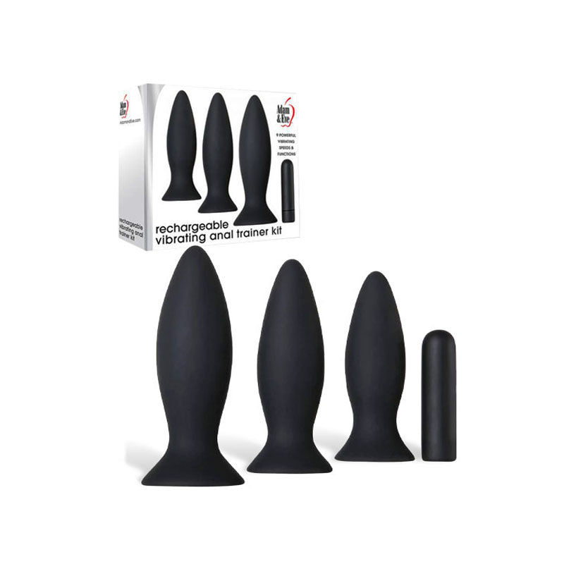 Adam & Eve Silicone Anal Trainer Kit with Rechargeable Vibrating Bullet - Black