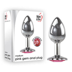 Adam & Eve Metal with Pink Gem Anal Plug - Medium