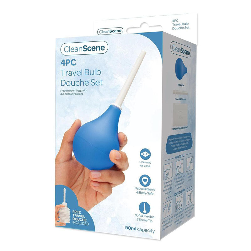 CleanScene 4 Piece Travel Bulb Douche Set - Blue