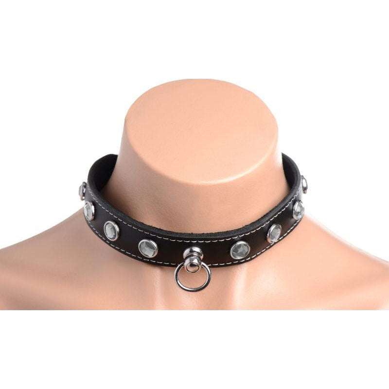 Bling Vixen Leather Choker w/ Clear Rhinestones - Shhh...