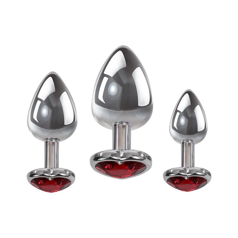 Adam & Eve Three Hearts Gem Metallic Anal Plug Set