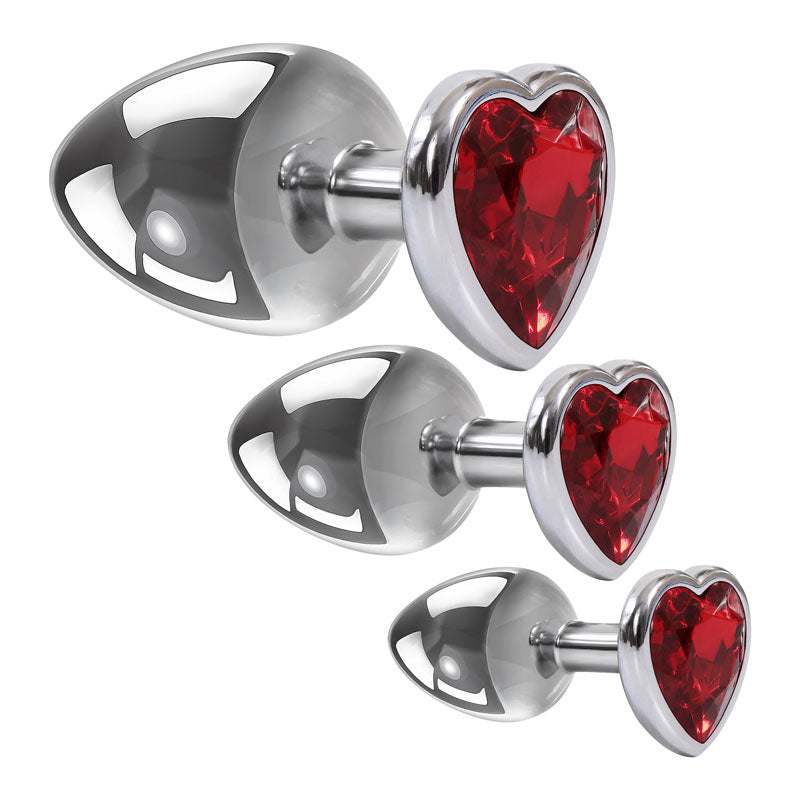 Adam & Eve Three Hearts Gem Metallic Anal Plug Set