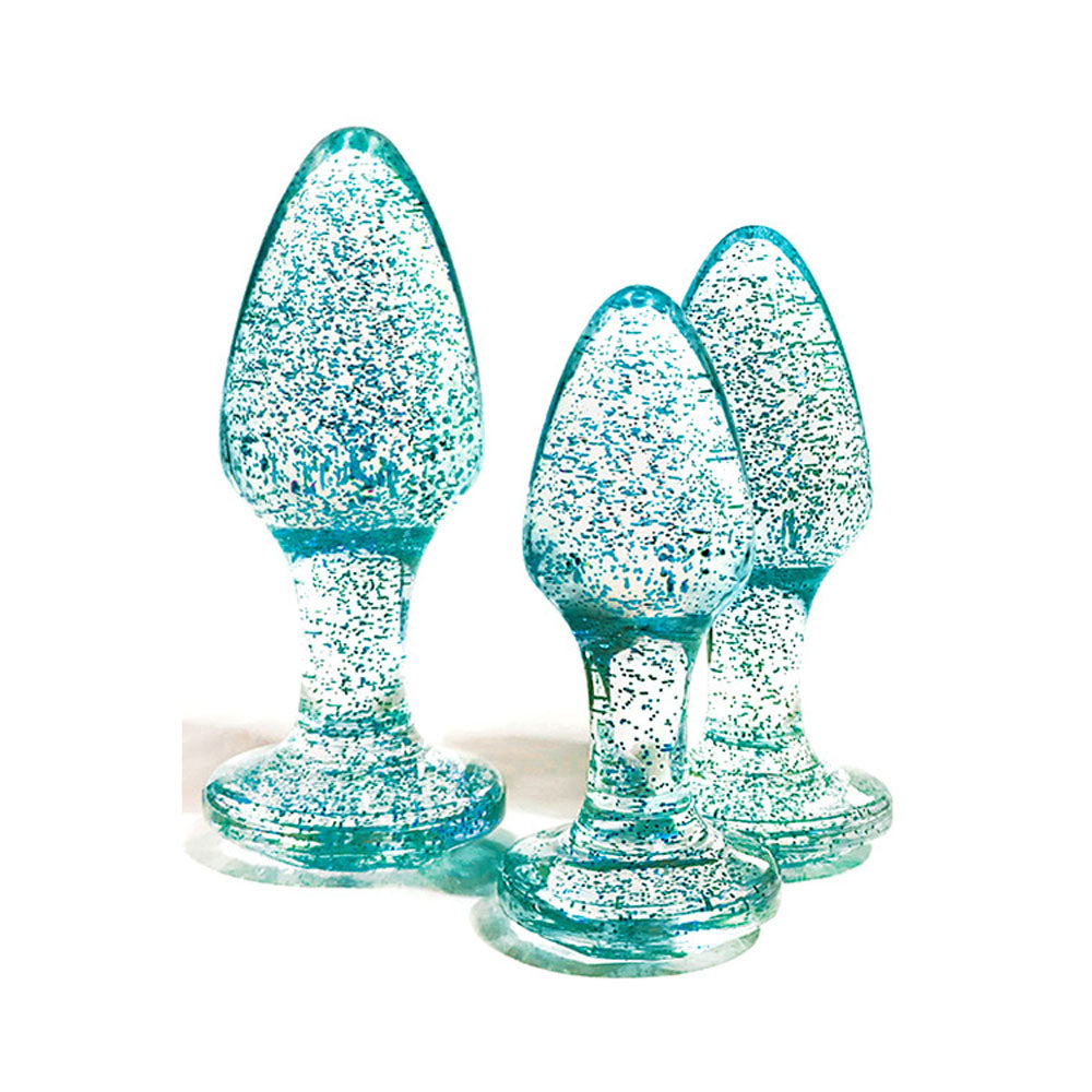 Adam & Eve Glitter Gem 3-Piece Butt Plug Set - Azure Blue