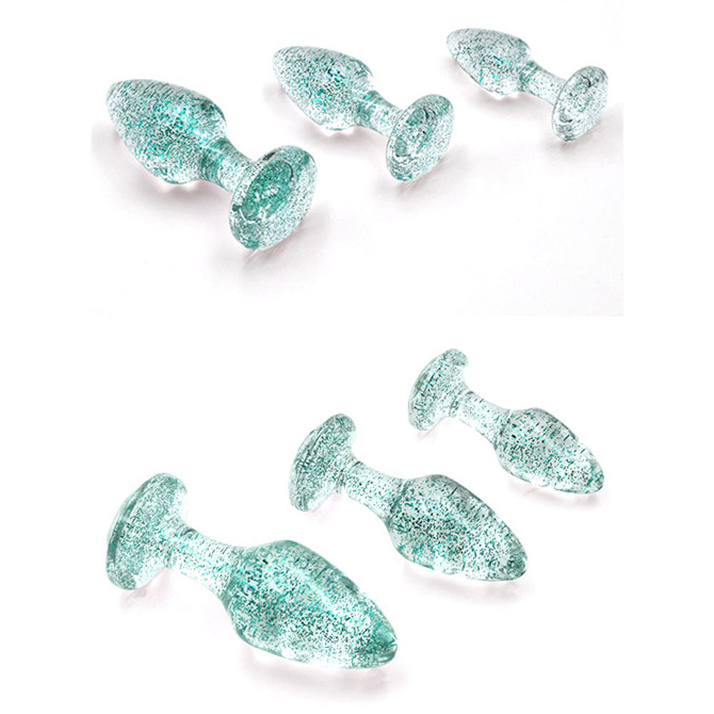 Adam & Eve Glitter Gem 3-Piece Butt Plug Set - Azure Blue