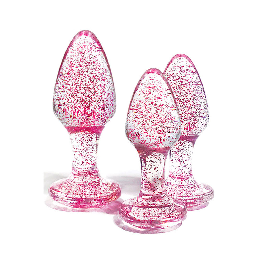 Adam & Eve Glitter Gem 3-Piece Butt Plug Set - Pink