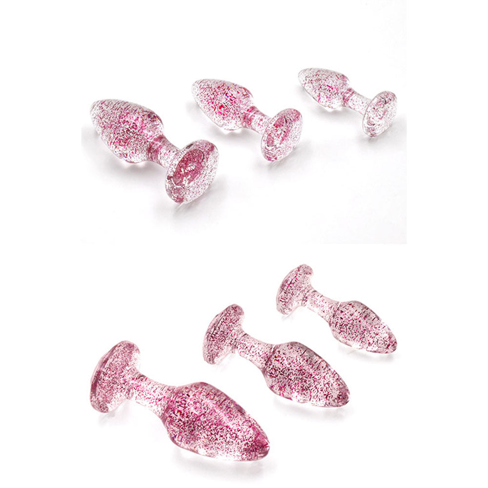 Adam & Eve Glitter Gem 3-Piece Butt Plug Set - Pink