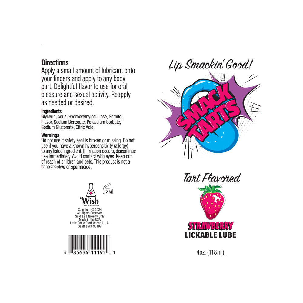 Smack Tarts Sour Strawberry Flavoured Lubricant - 120 ml Tube