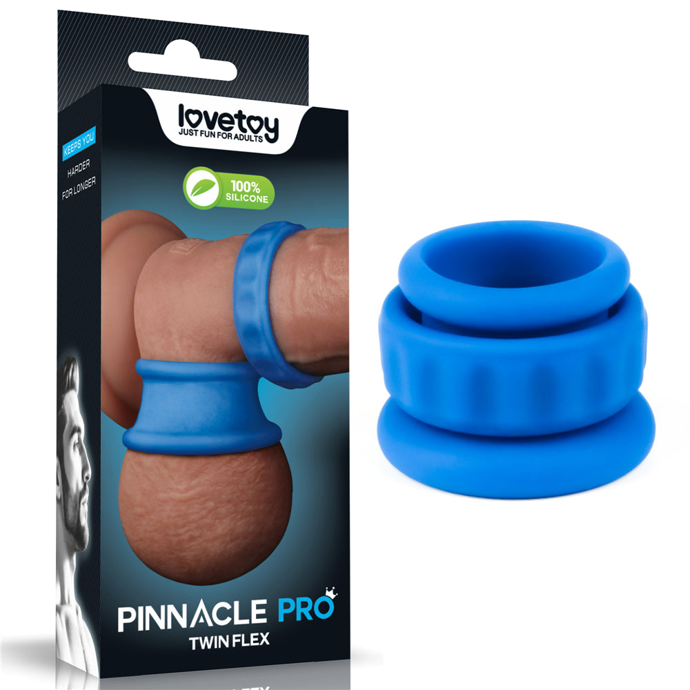 Pinnacle Pro Twin Flex Cock Ring & Balls Stretcher Set - Blue