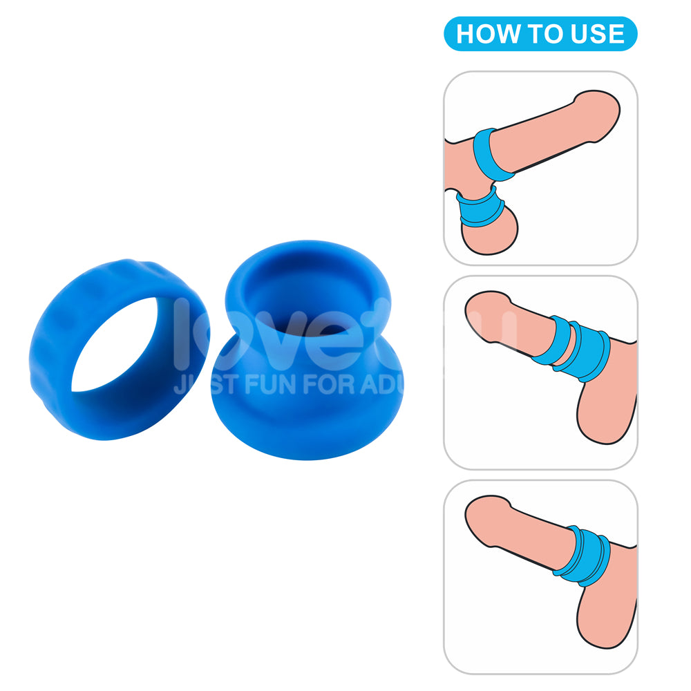 Pinnacle Pro Twin Flex Cock Ring & Balls Stretcher Set - Blue