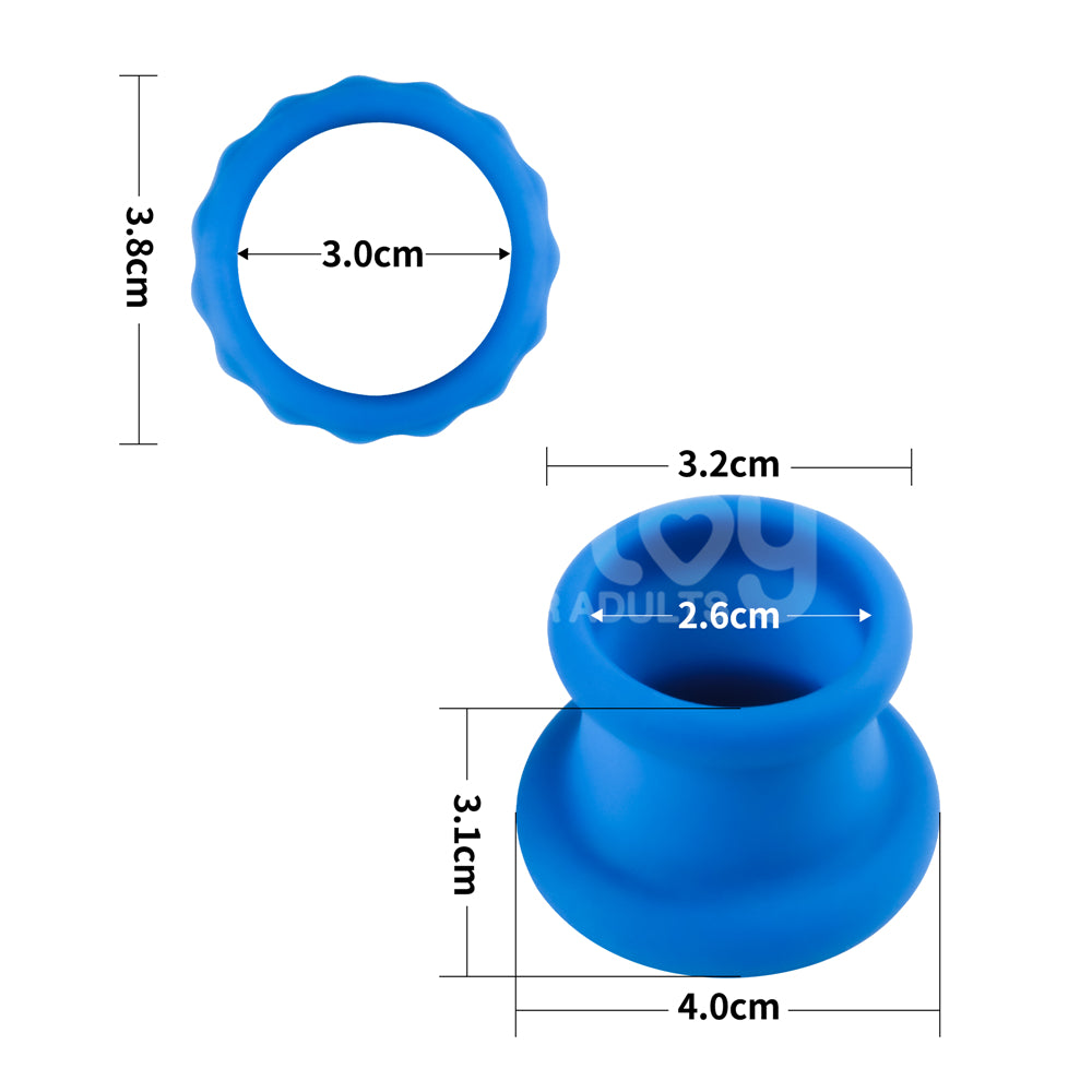 Pinnacle Pro Twin Flex Cock Ring & Balls Stretcher Set - Blue