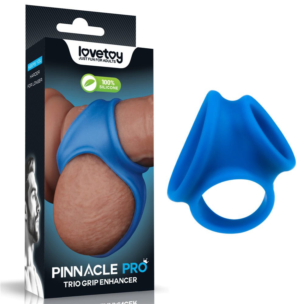 Pinnacle Pro Trio Grip Cock & Balls Ring & Enhancer - Blue