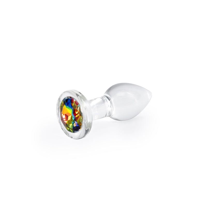 Crystal Desires Glass Butt Plug with Rainbow Gem - Small