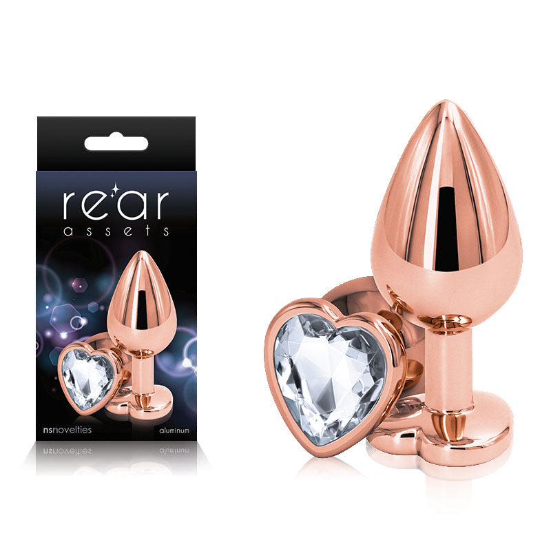 Rear Assets Rose Gold Metal Plug with Clear Heart Gem Insert - Medium