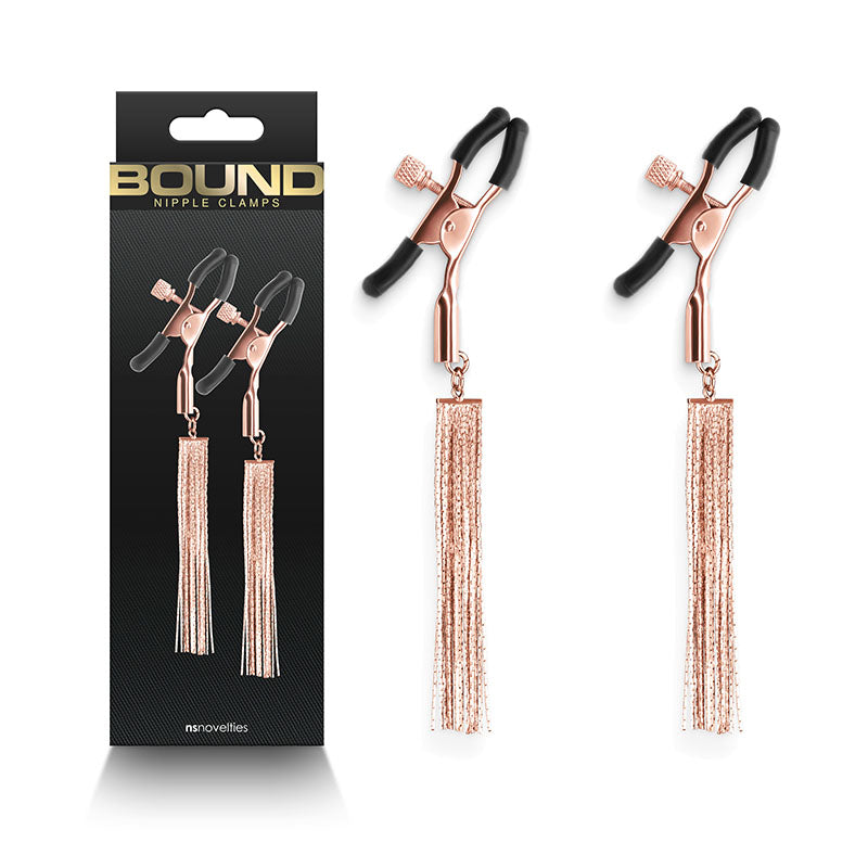 Bound Nipple Clamps with Tassels - Rose Gold