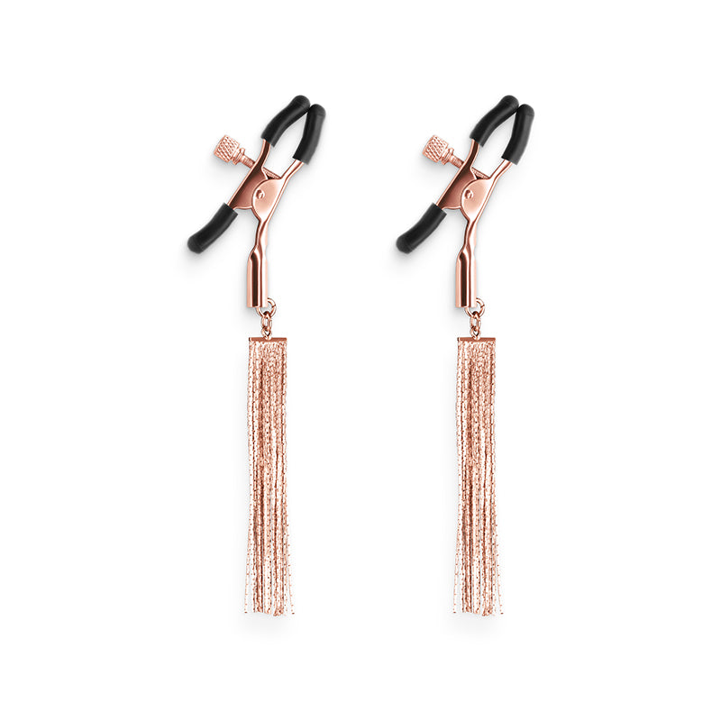 Bound Nipple Clamps with Tassels - Rose Gold