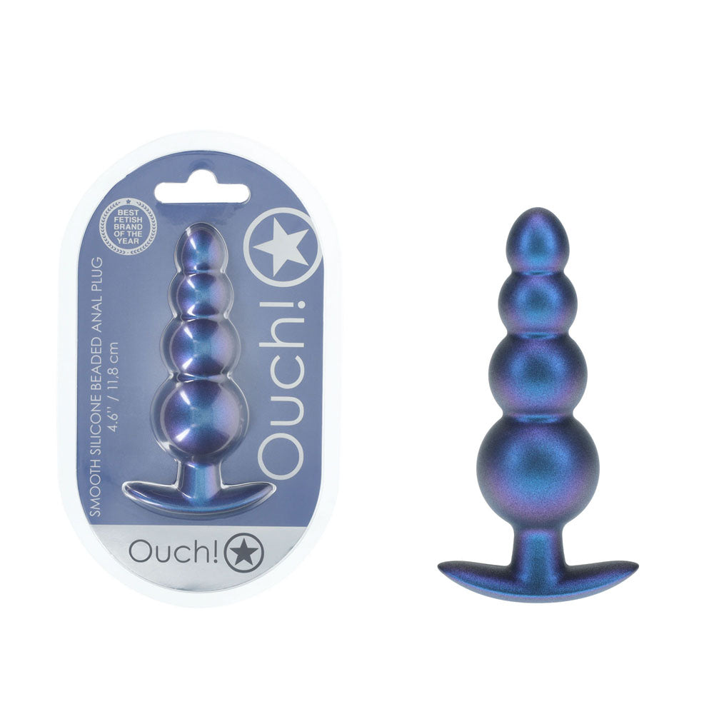 OUCH! Beaded 11.7 cm Blue Metallic Butt Plug