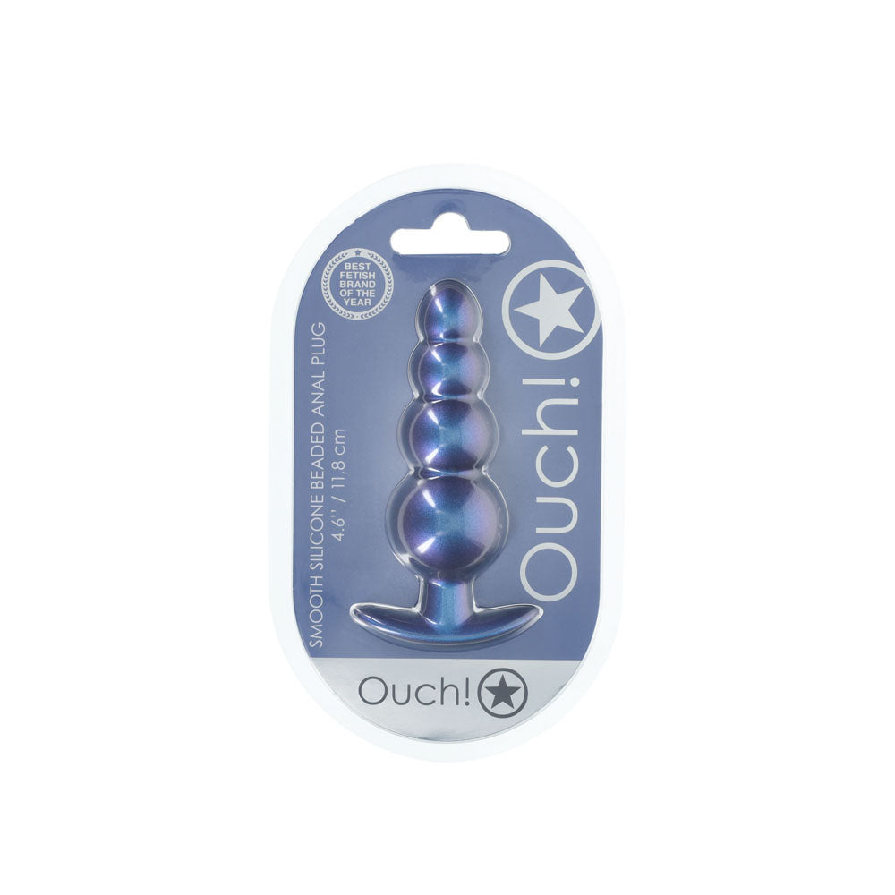 OUCH! Beaded 11.7 cm Blue Metallic Butt Plug