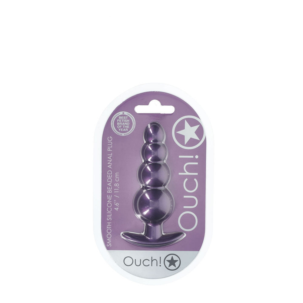 OUCH! 11.7 cm Beaded Metallic Purple Butt Plug