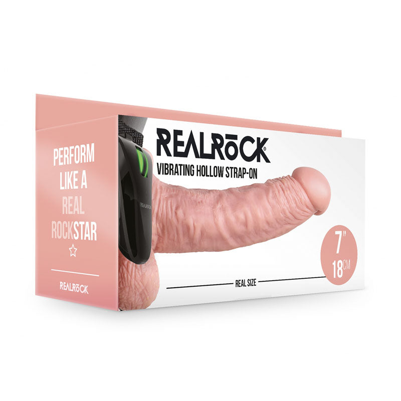 REALROCK 18 cm Vibrating Hollow Strap-On with Balls - Flesh