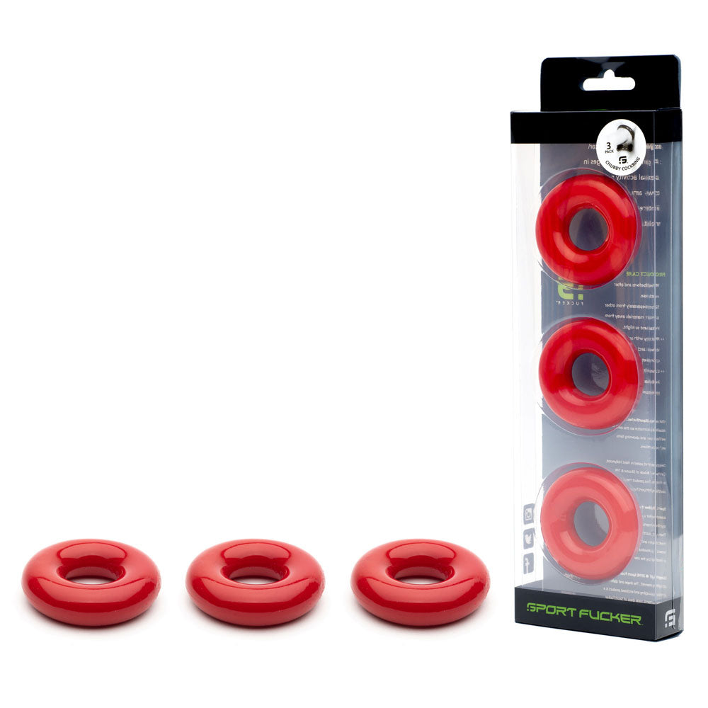 Sport Fucker Rubber Cockrings Set of 3 - Red