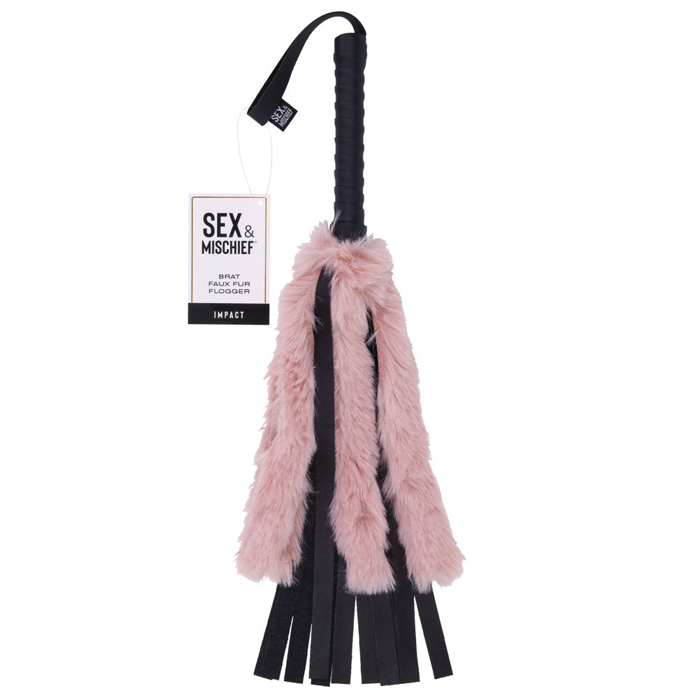 Faux Fur Flogger - Black with Pink