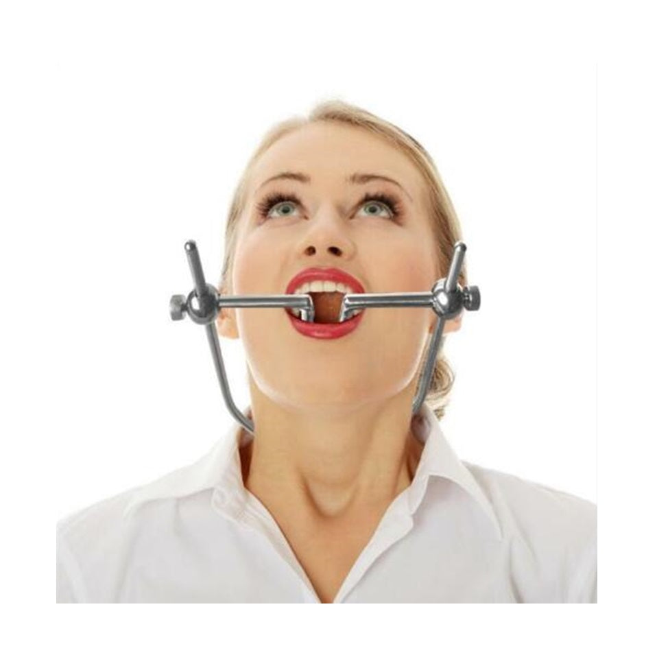 Stainless Steel Open Mouth Gag with Neck Collar