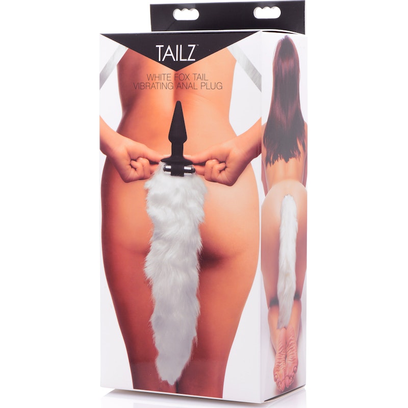 White Fox Tail Vibrating Anal Plug