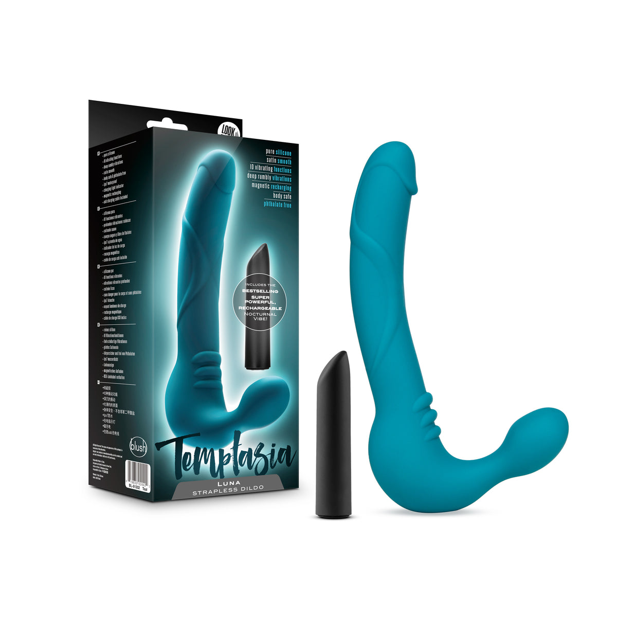 Temptasia Luna Strapless Silicone Dildo Teal