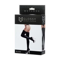 Glossy Wetlook Stockings w Lace Insert Eliza - 4 sizes