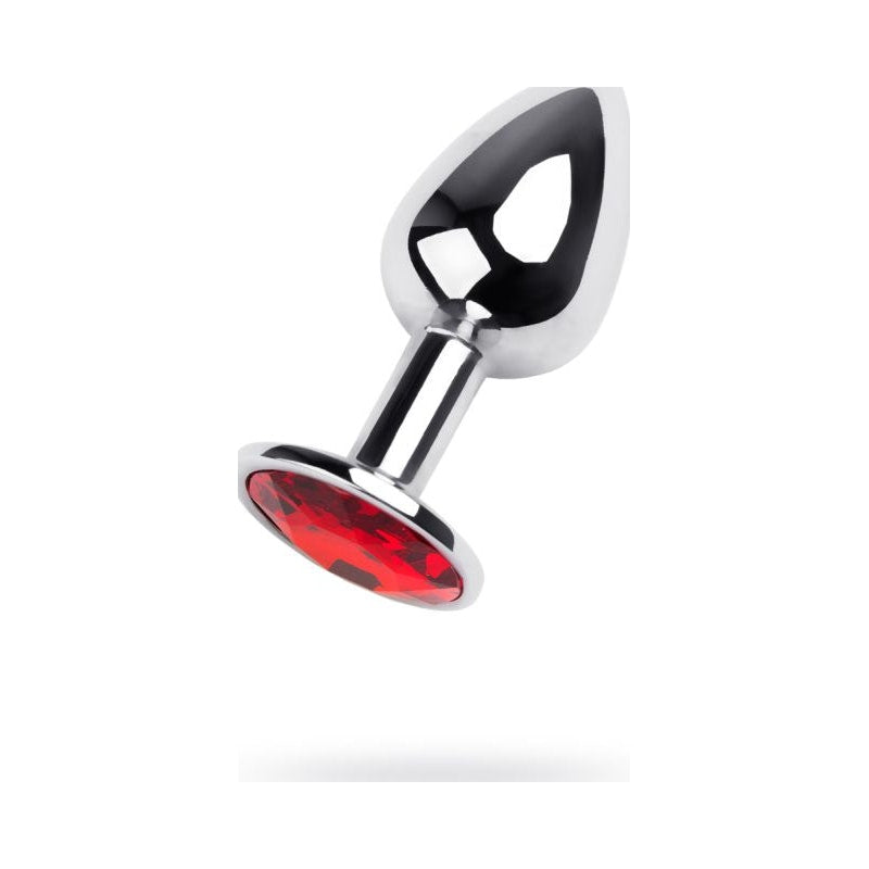 Silver Metal Anal Plug w Red Ruby Gem