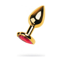 Gold Metal Anal Plug w Red Ruby Crystal