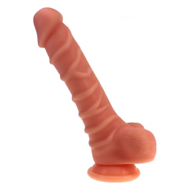 Realistic Dildo Ridged Shaft w Balls Flesh