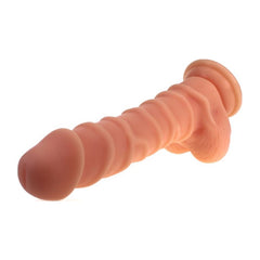 Realistic Dildo Ridged Shaft w Balls Flesh