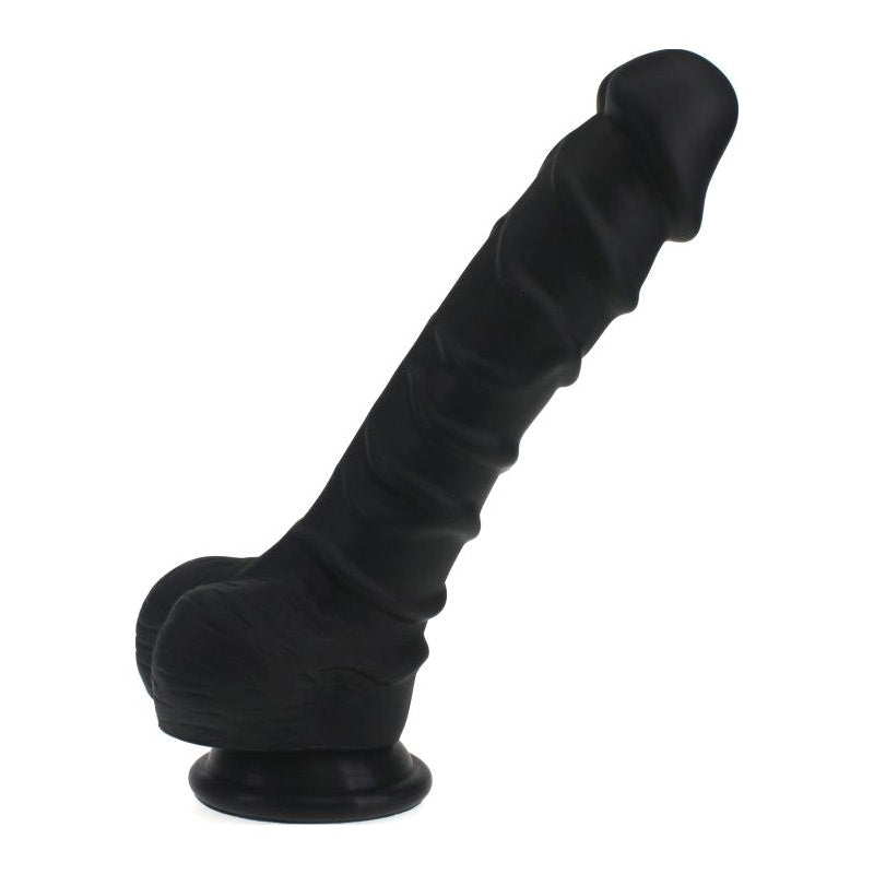 Realistic Dildo Ridged Shaft w Balls Black