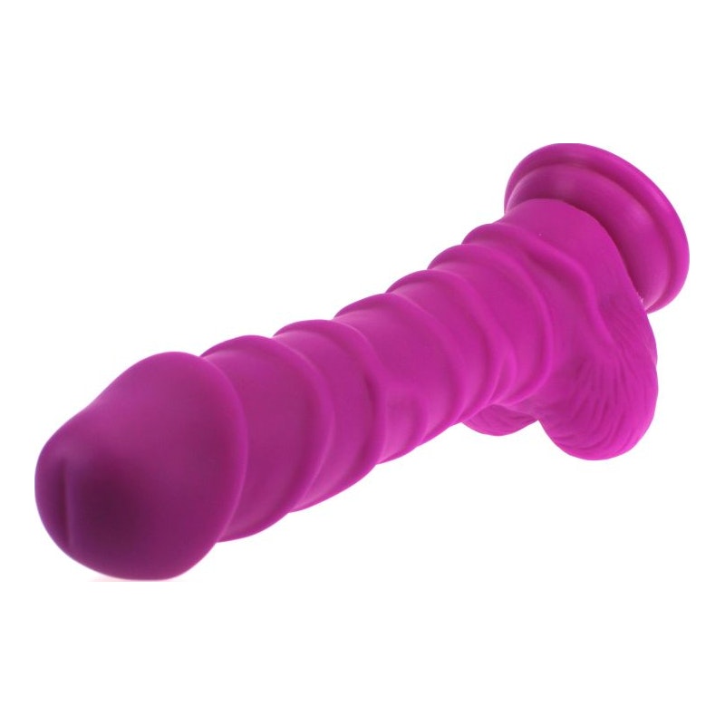 Realistic Dildo Ridged Shaft w Balls Pink