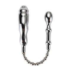 Silver Dome Double End Metal Butt Plug with Chain