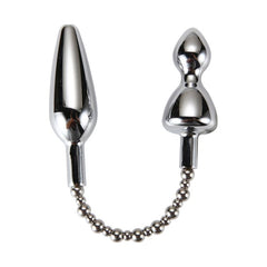 Silver Dome Double End Metal Butt Plug with Chain