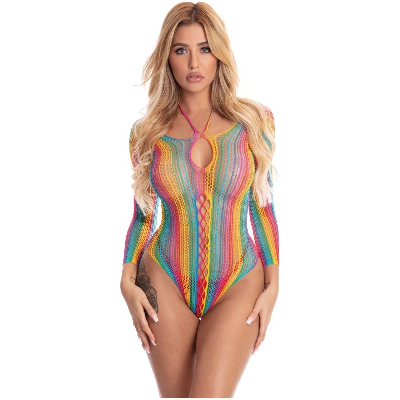 More Colour Long Sleeve Bodysuit Rainbow - one size