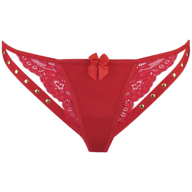 Microfiber and Lace G-String with Studs Red - 4 sizes