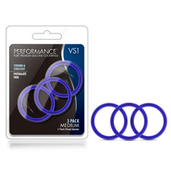 Performance VS1 Pure Premium Silicone Cockrings - Indigo  Medium Cock Rings - Set of 3