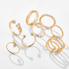 Rings 8-pc Bohemian geometric ring set. Clear crystal stones gold chain