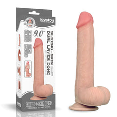 Sliding Foreskin 22 cm Dual Layer Bendable Dong - Flesh