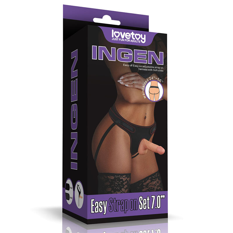 Ingen Easy 17.8cm Straight Dildo with balls Strap-On Set